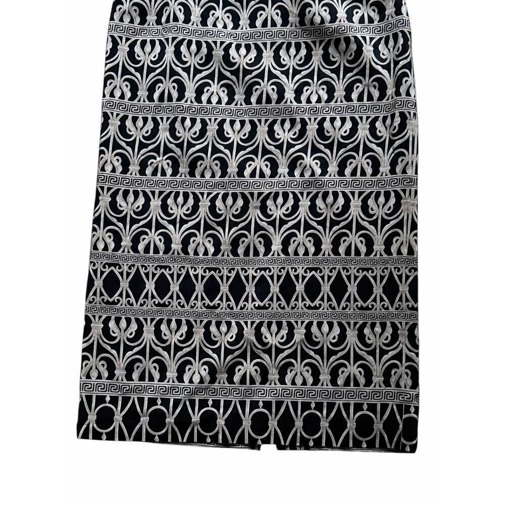 Vintage Pure Silk Size 12 Black & Beige 100% Silk Midi Length Pencil Skirt - Picture 2 of 8
